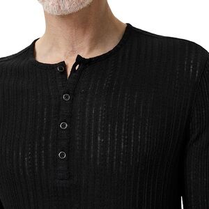 [XL]John Varvatos Men's Navy Henley Pleated Wool Blend Sweater